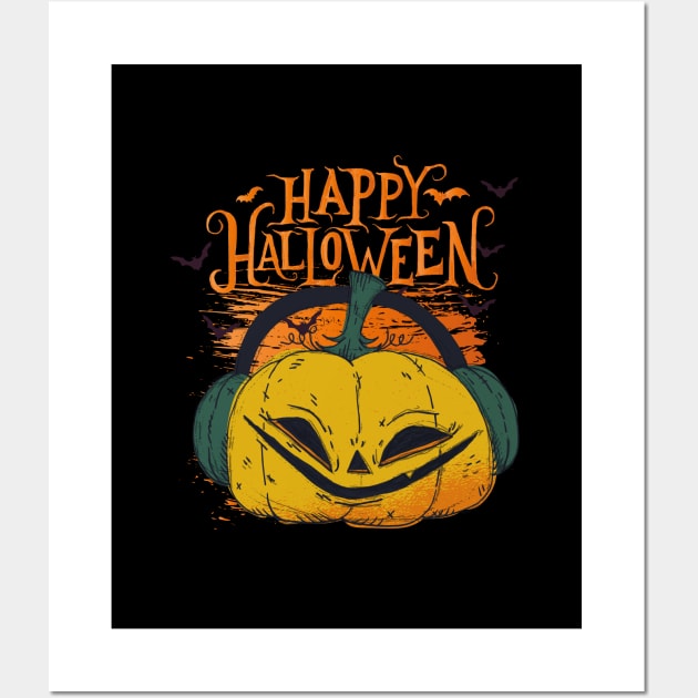 Halloween Happy Halloween Pumpkin Headphone Costum Wall Art by Pummli